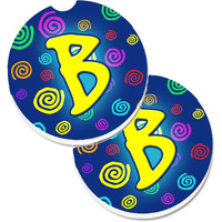 "Caroline's Treasures Letter B Initial Monogram - Blue Swirls Set of 2 Cup Holder Car Coasters CJ1011-BCARC, 2.56, Multicolor"