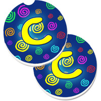 "Caroline's Treasures Letter C Initial Monogram - Blue Swirls Set of 2 Cup Holder Car Coasters CJ1011-CCARC, 2.56, Multicolor"