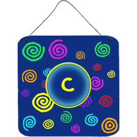 "Caroline's Treasures Letter C Initial with Monogram-Blue Swirls Wall or Door Hanging Prints, 6 x 6"", Multicolor"