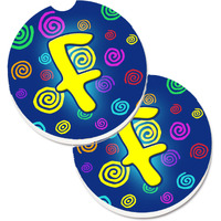 "Caroline's Treasures Letter F Initial Monogram - Blue Swirls Set of 2 Cup Holder Car Coasters CJ1011-FCARC, 2.56, Multicolor"