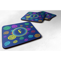 "Caroline's Treasures CJ1011-FFC Monogram-Blue Swirls Foam Coasters (Set of 4), Initial Letter F, 3.5"" H x 3.5"" W, Multicolor"