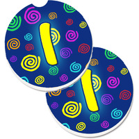 "Caroline's Treasures Letter I Initial Monogram - Blue Swirls Set of 2 Cup Holder Car Coasters CJ1011-ICARC, 2.56, Multicolor"