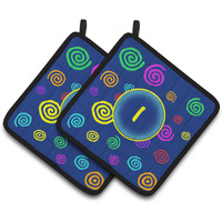 "Caroline's Treasures Letter I Initial Monogram - Blue Swirls Pair of Pot Holders CJ1011-IPTHD, 7.5HX7.5W, Multicolor"