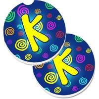 "Caroline's Treasures Letter K Initial Monogram - Blue Swirls Set of 2 Cup Holder Car Coasters CJ1011-KCARC, 2.56, Multicolor"