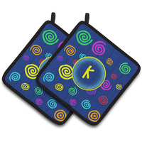 "Caroline's Treasures Letter K Initial Monogram - Blue Swirls Pair of Pot Holders CJ1011-KPTHD, 7.5HX7.5W, Multicolor"