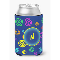 Letter N Initial Monogram - Blue Swirls Can or Bottle Beverage Insulator Hugger