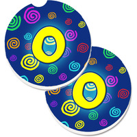 "Caroline's Treasures Letter O Initial Monogram - Blue Swirls Set of 2 Cup Holder Car Coasters CJ1011-OCARC, 2.56, Multicolor"