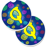 "Caroline's Treasures Letter Q Initial Monogram - Blue Swirls Set of 2 Cup Holder Car Coasters CJ1011-QCARC, 2.56, Multicolor"
