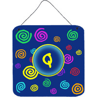 "Caroline's Treasures Letter Q Initial with Monogram-Blue Swirls Wall or Door Hanging Prints, 6 x 6"", Multicolor"