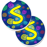 "Caroline's Treasures Letter S Initial Monogram - Blue Swirls Set of 2 Cup Holder Car Coasters CJ1011-SCARC, 2.56, Multicolor"