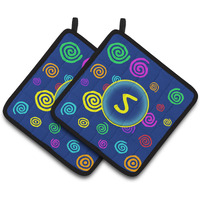 "Caroline's Treasures Letter S Initial Monogram - Blue Swirls Pair of Pot Holders CJ1011-SPTHD, 7.5HX7.5W, Multicolor"