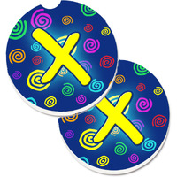 "Caroline's Treasures Letter x Initial Monogram - Blue Swirls Set of 2 Cup Holder Car Coasters CJ1011-XCARC, 2.56, Multicolor"