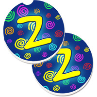"Caroline's Treasures Letter Z Initial Monogram - Blue Swirls Set of 2 Cup Holder Car Coasters CJ1011-ZCARC, 2.56, Multicolor"
