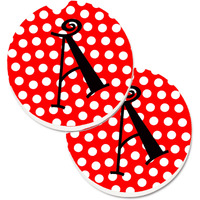"Caroline's Treasures Letter A Monogram - Red & black Polka Dots Set of 2 Cup Holder Car Coasters CJ1012-ACARC, 2.56, Multicolor"