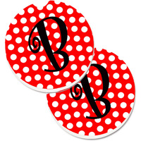 "Caroline's Treasures Letter B Initial Monogram Red black Polka Dots Set of 2 Cup Holder Car Coasters CJ1012-BCARC, 2.56, Multicolor"