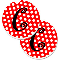 "Caroline's Treasures Letter C Initial Monogram Red black Polka Dots Set of 2 Cup Holder Car Coasters CJ1012-CCARC, 2.56, Multicolor"