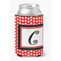 Letter C Initial Monogram - Red Black Polka Dots Can or Bottle Beverage Insulator Hugger
