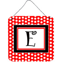 "Caroline's Treasures Letter E Initial with Red Black Polka Dots Wall or Door Hanging Prints, 6 x 6"", Multicolor"