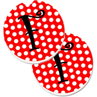 "Caroline's Treasures Letter F Initial Monogram Red black Polka Dots Set of 2 Cup Holder Car Coasters CJ1012-FCARC, 2.56, Multicolor"
