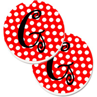 "Caroline's Treasures Letter G Initial Monogram Red black Polka Dots Set of 2 Cup Holder Car Coasters CJ1012-GCARC, 2.56, Multicolor"
