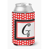 Letter G Initial Monogram - Red Black Polka Dots Can or Bottle Beverage Insulator Hugger