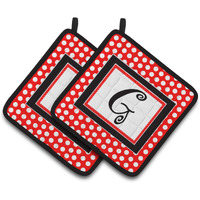 "Caroline's Treasures CJ1012-GPTHD Letter G Initial Monogram Red Black Polka Dots Pot Holders (1 Pair), 7.5"" x 7.5"", Multicolor"