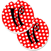 "Caroline's Treasures Letter H Initial Monogram Red black Polka Dots Set of 2 Cup Holder Car Coasters CJ1012-HCARC, 2.56, Multicolor"