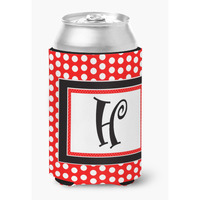Letter H Initial Monogram - Red Black Polka Dots Can or Bottle Beverage Insulator Hugger
