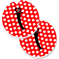 "Caroline's Treasures Letter I Initial Monogram Red black Polka Dots Set of 2 Cup Holder Car Coasters CJ1012-ICARC, 2.56, Multicolor"