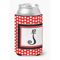 Letter J Initial Monogram - Red Black Polka Dots Can or Bottle Beverage Insulator Hugger
