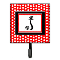 "Caroline's Treasures CJ1012-JSH4 Letter J Initial Monogram-Red Black Polka Dots Leash Holder or Key Hook, Small, Multicolor"