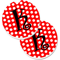 "Caroline's Treasures Letter K Initial Monogram Red black Polka Dots Set of 2 Cup Holder Car Coasters CJ1012-KCARC, 2.56, Multicolor"