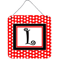 "Caroline's Treasures Letter L Initial with Red Black Polka Dots Wall or Door Hanging Prints, 6 x 6"", Multicolor"