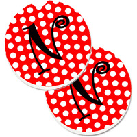 "Caroline's Treasures Letter N Initial Monogram Red black Polka Dots Set of 2 Cup Holder Car Coasters CJ1012-NCARC, 2.56, Multicolor"