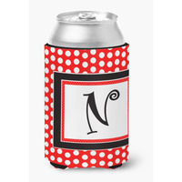 Letter N Initial Monogram - Red Black Polka Dots Can or Bottle Beverage Insulator Hugger