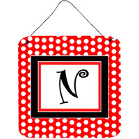 "Caroline's Treasures Letter N Initial with Red Black Polka Dots Wall or Door Hanging Prints, 6 x 6"", Multicolor"