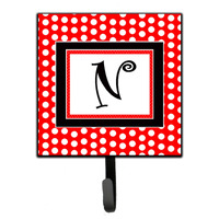 "Caroline's Treasures CJ1012-NSH4 Letter N Initial Monogram-Red Black Polka Dots Leash Holder or Key Hook, Small, Multicolor"