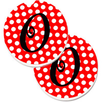 "Caroline's Treasures Letter O Initial Monogram Red black Polka Dots Set of 2 Cup Holder Car Coasters CJ1012-OCARC, 2.56, Multicolor"