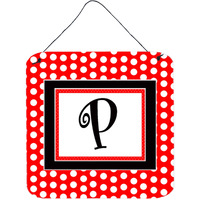 "Caroline's Treasures Letter P Initial with Red Black Polka Dots Wall or Door Hanging Prints, 6 x 6"", Multicolor"