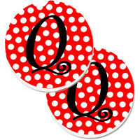 "Caroline's Treasures Letter Q Initial Monogram Red black Polka Dots Set of 2 Cup Holder Car Coasters CJ1012-QCARC, 2.56, Multicolor"