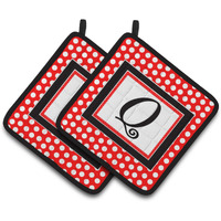 "Caroline's Treasures Letter Q Initial Monogram Red black Polka Dots Pair of Pot Holders CJ1012-QPTHD, 7.5HX7.5W, Multicolor"