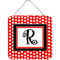 "Caroline's Treasures Letter R Initial with Red Black Polka Dots Wall or Door Hanging Prints, 6 x 6"", Multicolor"