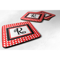 "Caroline's Treasures CJ1012-RFC Monogram-Red Black Polka Dots Foam Coasters (Set of 4), Initial Letter R, 3.5"" H x 3.5"" W, Multicolor"