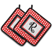 "Caroline's Treasures Letter R Initial Monogram Red black Polka Dots Pair of Pot Holders CJ1012-RPTHD, 7.5HX7.5W, Multicolor"