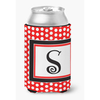 Letter S Initial Monogram - Red Black Polka Dots Can or Bottle Beverage Insulator Hugger