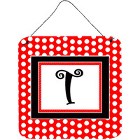 "Caroline's Treasures Letter T Initial with Red Black Polka Dots Wall or Door Hanging Prints, 6 x 6"", Multicolor"