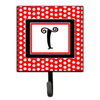"Caroline's Treasures CJ1012-TSH4 Letter T Initial Monogram-Red Black Polka Dots Leash Holder or Key Hook, Small, Multicolor"