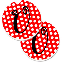 "Caroline's Treasures Monogram - Initial U Red black Polka Dots Set of 2 Cup Holder Car Coasters CJ1012-UCARC, 2.56, Multicolor"