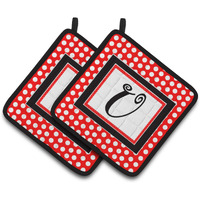 "Caroline's Treasures Monogram - Initial U Red black Polka Dots Pair of Pot Holders CJ1012-UPTHD, 7.5HX7.5W, Multicolor"