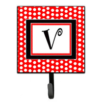 "Caroline's Treasures CJ1012-VSH4 Letter V Initial Monogram-Red Black Polka Dots Leash Holder or Key Hook, Small, Multicolor"
